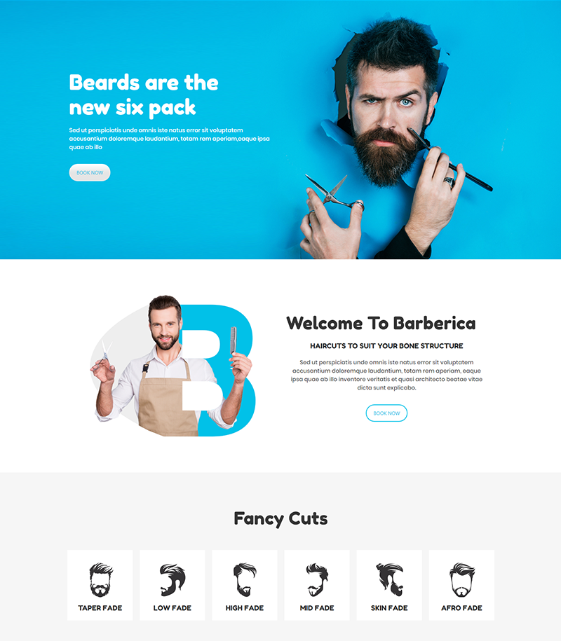 Barberica Salon Landing Page Template - Layouts for WPBakery